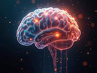 Glowing human brain highlighting intelligence, neural connections, and cognitive functions on a dark background with sparkling particles, AI generated [IBR125645909]