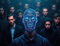 Digital system highlights faces in a crowd for recognition, AI generated [IBR125645916]