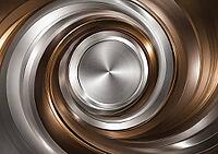 Concentric silver and bronze metal rings form a symmetrical spiral pattern with a glossy surface, AI generated [IBR125645930]