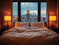 Cozy Hotel Room Overlooking Empire State Building in New York City, AI generated [IBR125645932]