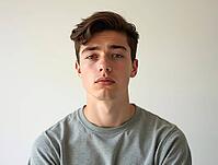 Portrait of disappointed teenage boy showing sadness and depression on a light color studio background, AI generated [IBR125653448]