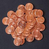 One cent wheat penny coin currency of the United States over black background [IBR125654778]