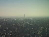 Aerial view of the city of Turin, Italy with smog [IBR125654824]