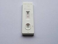 Positive Covid 19 antigen rapid test specimen well [IBR125654834]