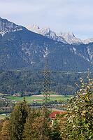 Karwendel Mountains, power pole and forest with Inntal valley, Volders, Tyrol, Austria [IBR125657432]