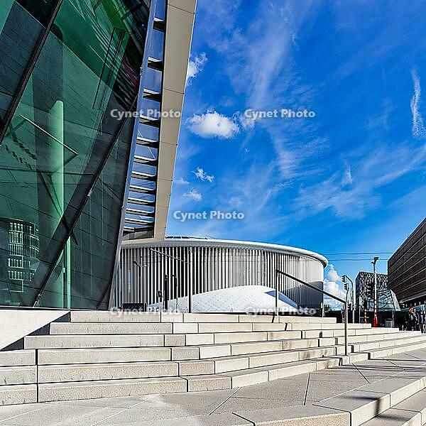 Staircase at the office tower, law firm Allen & Overy Luxembourg, modern architecture, view of the Philharmonie, Avenue John F. Kennedy, European Quarter Kirchberg-Plateau, Luxembourg, Europe [IBR120812626]