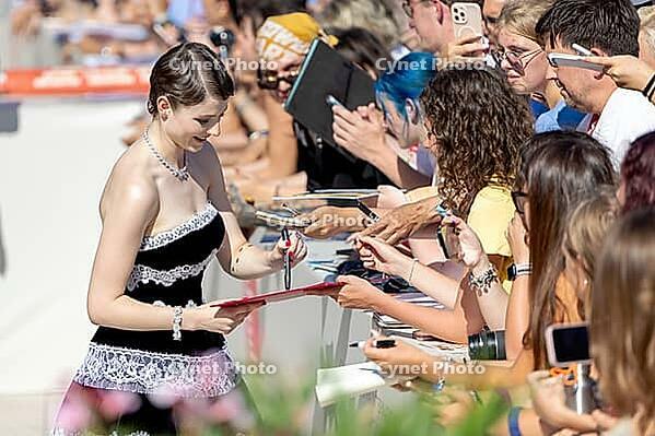 Venice, Italy - 1 September 2025: Thomasin McKenzie during the red carpet of - The Testament of Ann Lee - during the 82nd Venice International Film Festival [IBR112553712]