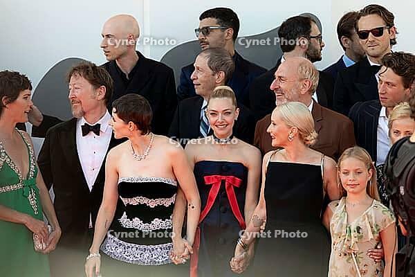 Venice, Italy - 1 September 2025: (2nd from L-R) Thomasin McKenzie, Amanda Seyfried, Mona Fastvold and Adelaide James Fastvold Corbet during the Red Carpet of - The Testament of Ann Lee - during the 82nd Venice International Film Festival [IBR112553735]