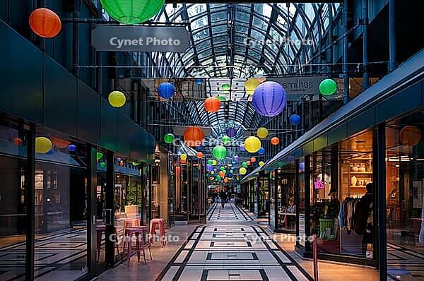 Calwer Passage, shopping arcade, shopping centre, roofed, mixed light, balloons, Stuttgart, Baden-Württemberg, Germany [IBR112672596]