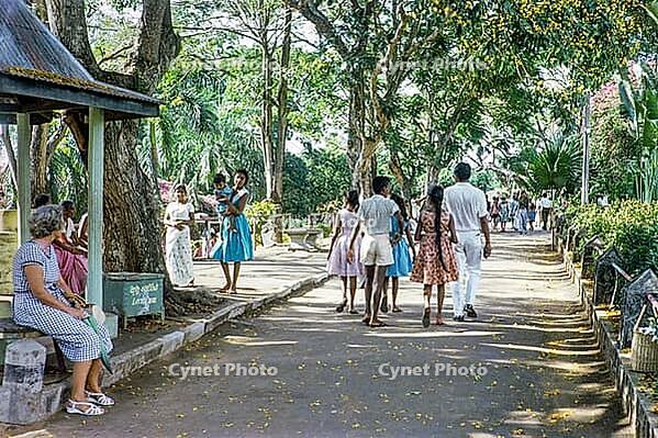 Families strolling in garden at zoo, Colombo, Sri Lanka, South Asia, Indian subcontinent, South Asia, 1965 [IBR112672629]