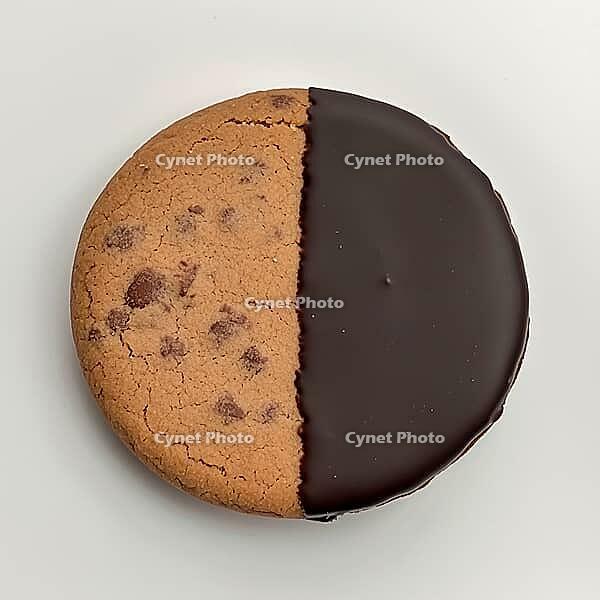 One round cookie with chocolate top view, AI generated [IBR123435175]