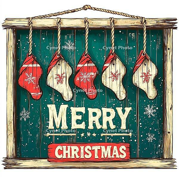 Illustration, Christmas wooden sign, AI generated [IBR123435177]