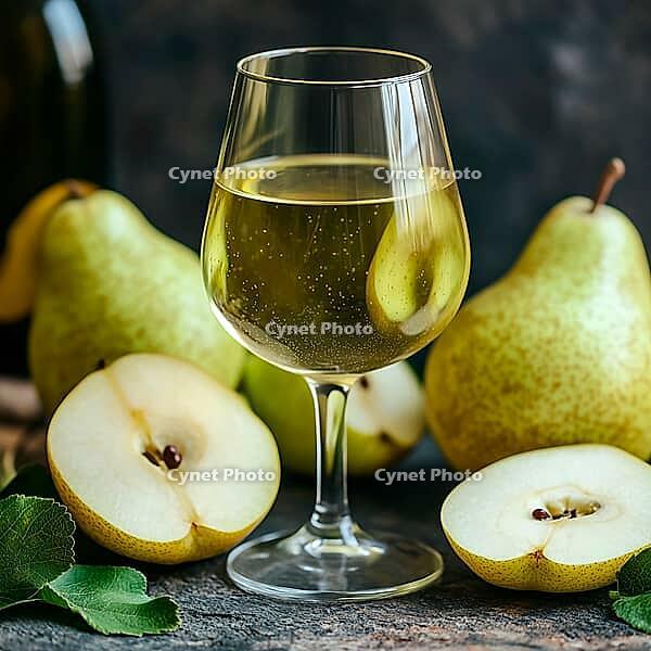 Pear juice on the table, healthy eating, AI generated [IBR123435182]