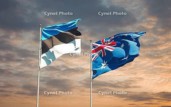 Beautiful national state flags of Australia and Estonia together at the sky background. 3D artwork concept [IBR123569275]