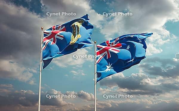 Beautiful national state flags of Australia and British Virgin Islands together at the sky background. 3D artwork concept [IBR123569279]