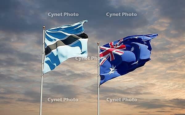 Beautiful national state flags of Australia and Botswana together at the sky background. 3D artwork concept [IBR123569281]