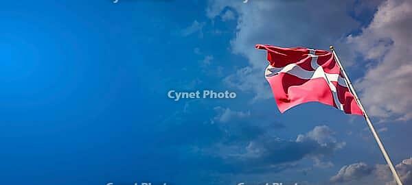 Beautiful national state flag of Denmark with blank space. Denmark flag on wide background with place for text 3D artwork [IBR123569283]