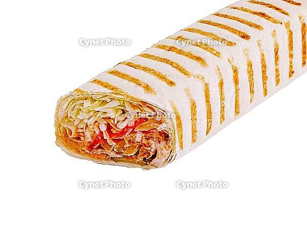 Food, Shawarma chicken roll in a pita with fresh vegetables [IBR123622457]