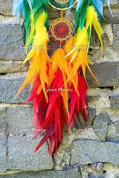 Dream catcher with feathers threads and beads rope hanging. Dreamcatcher handmade [IBR123639498]