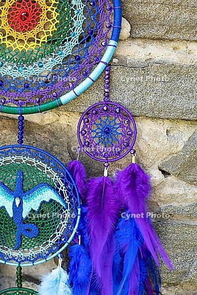 Dream catcher with feathers threads and beads rope hanging. Dreamcatcher handmade [IBR123639499]