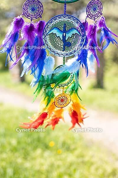 Dream catcher with feathers threads and beads rope hanging. Dreamcatcher handmade [IBR123639500]