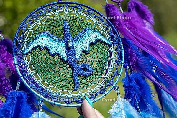 Dream catcher with feathers threads and beads rope hanging. Dreamcatcher handmade [IBR123639501]