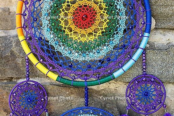 Dream catcher with feathers threads and beads rope hanging. Dreamcatcher handmade [IBR123639502]