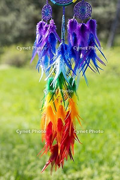 Dream catcher with feathers threads and beads rope hanging. Dreamcatcher handmade [IBR123639504]