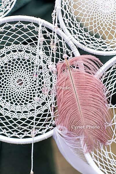 Dream catcher with feathers threads and beads rope hanging. Dreamcatcher handmade [IBR123639529]