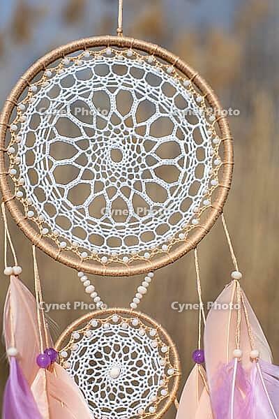 Dream catcher with feathers threads and beads rope hanging. Dreamcatcher handmade [IBR123639530]