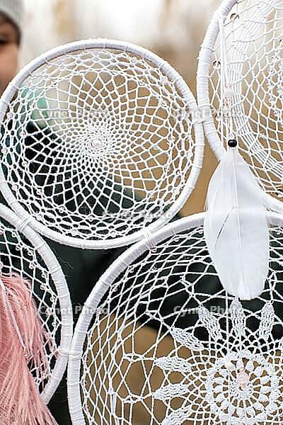 Dream catcher with feathers threads and beads rope hanging. Dreamcatcher handmade [IBR123639533]