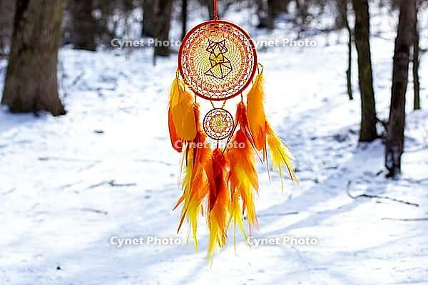 Dream catcher with feathers threads and beads rope hanging. Dreamcatcher handmade [IBR123639534]