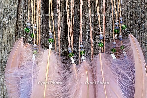 Dream catcher with feathers threads and beads rope hanging. Dreamcatcher handmade [IBR123639535]