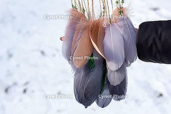 Dream catcher with feathers threads and beads rope hanging. Dreamcatcher handmade [IBR123639536]