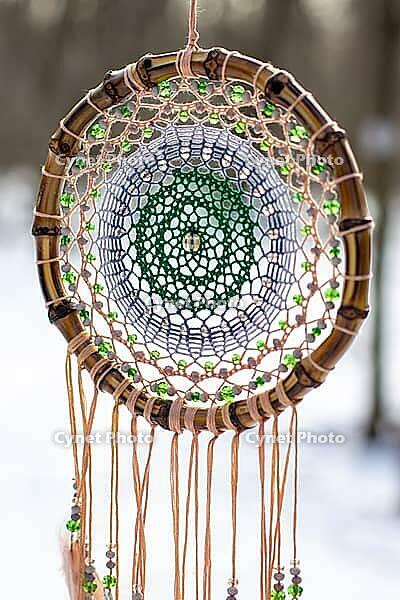 Dream catcher with feathers threads and beads rope hanging. Dreamcatcher handmade [IBR123639538]