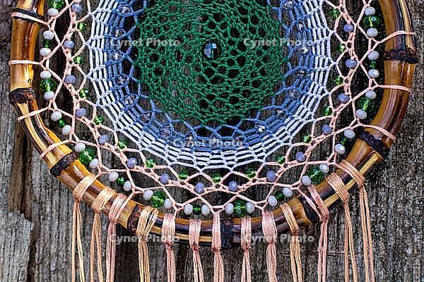 Dream catcher with feathers threads and beads rope hanging. Dreamcatcher handmade [IBR123639542]