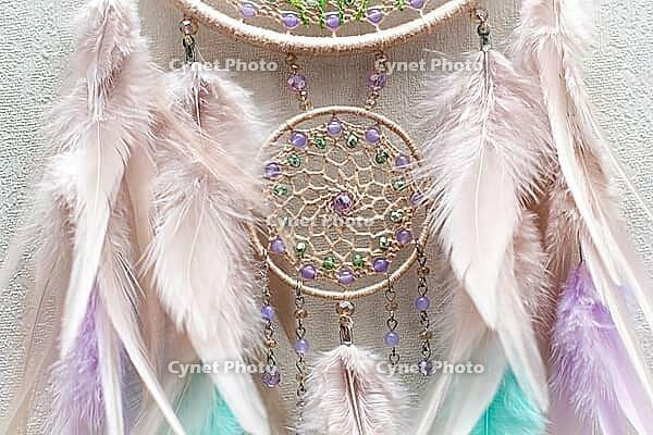 Dream catcher with feathers threads and beads rope hanging. Dreamcatcher handmade [IBR123639543]