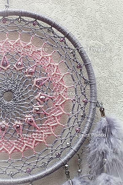 Dream catcher with feathers threads and beads rope hanging. Dreamcatcher handmade [IBR123639554]