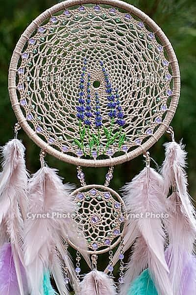 Dream catcher with feathers threads and beads rope hanging. Dreamcatcher handmade [IBR123639560]