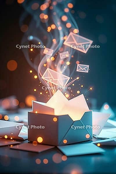 A glowing box is opened, releasing illuminated letters and sparkles into the air. AI generated [IBR123641824]