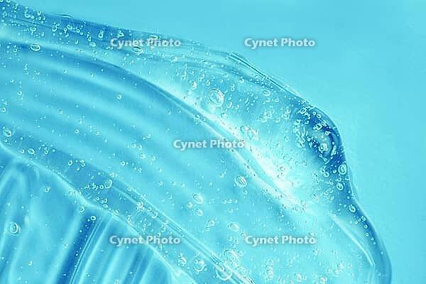 Hand sanitizer gel texture smear smudge swatch with bubble. Blue moisturizing cleanser, hair gel sample. Transparent beauty cosmetic serum product. Skincare makeup cream. Skin care clear liquid splash [IBR123646461]