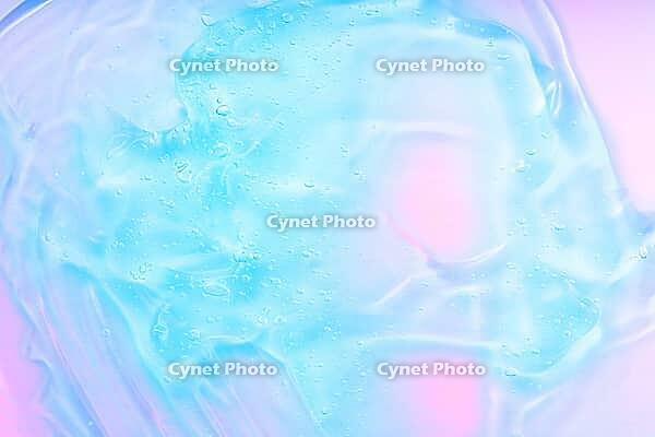 Neon cosmetic gel serum abstract background texture. Hyaluronic acid fluid skincare product with bubbles. Jelly abstract pattern, cleansing emulsion [IBR123646480]