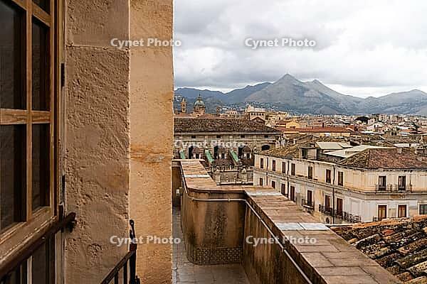Palermo, Italy - 06.11.2022: Scenic view of historic european cityscape with mountainous backdrop [IBR123646532]