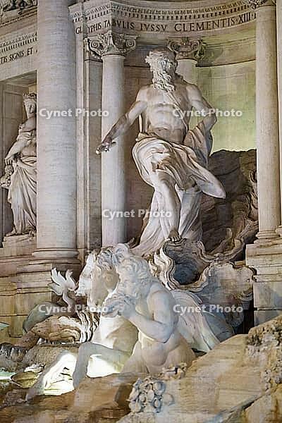 Rome, Italy - 09.12.2022: Majestic Trevi Fountain sculpture in Rome depicting Oceanus and horses [IBR123646533]