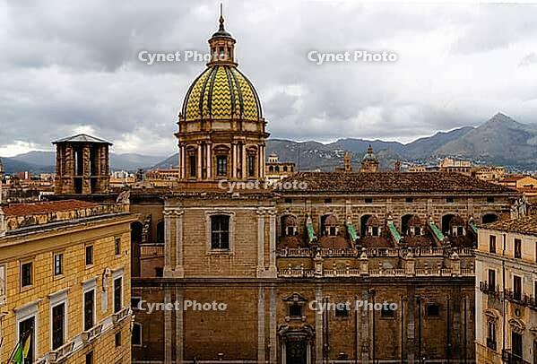 Palermo, Italy - 06.11.2022: Historic cathedral Church of San Giuseppe dei Padri Teatini with majestic dome in Palermo under cloudy skies [IBR123646537]