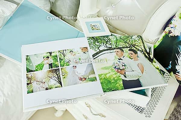 White and blue paspartu wedding photo book and album [IBR123675063]