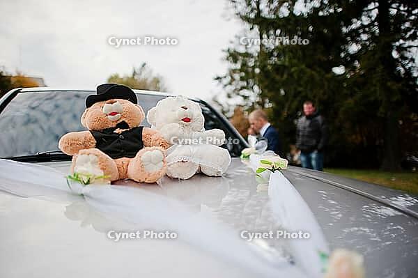 Soft toys bears at wedding car [IBR123675080]