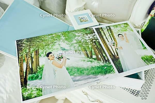 White and blue paspartu wedding photo book and album [IBR123675107]