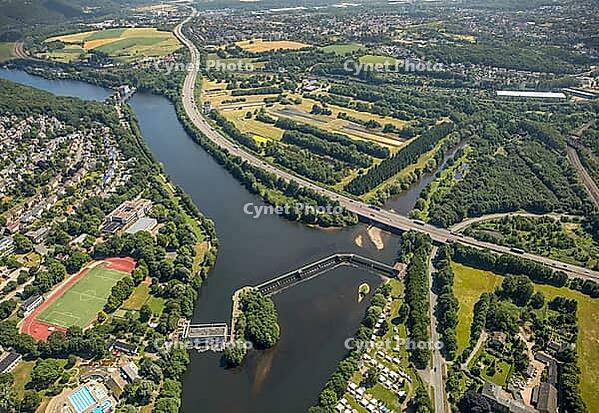 Bleichstein and Volme estuary, Ruhr, Ruhr Valley, Herdecke, Ruhr region, North Rhine-Westphalia, Germany, DE, Europe, aerial view, birds-eyes view, aerial photography, aerial photography, overview, bird's eye view [IBR112823115]