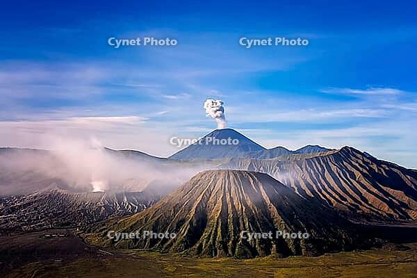 Early morning after sunrise view of the spectacular Gunung Bromo and Sumeru volcanoes in Java, Indonesia [IBR123713312]